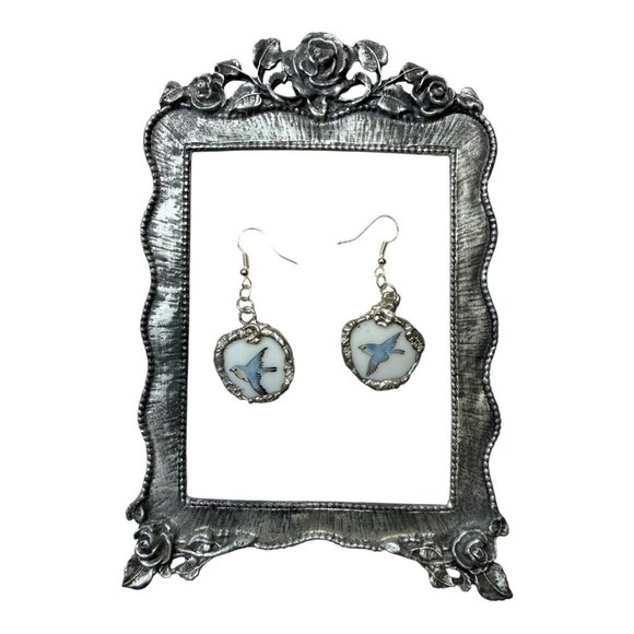 Bluebird Porcelain Earrings Handmade With Recycled China & 925 Silver - Picture 10 of 15